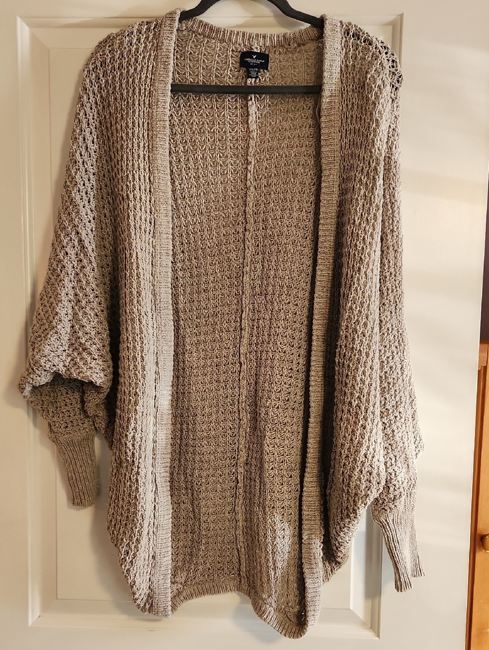 American Eagle Outfitters Taupe Open-Weave Knit Cardigan